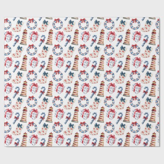 沿岸クリスマスブルーと赤航海の色 ラッピングペーパー (フラット)