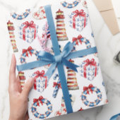 沿岸クリスマスブルーと赤航海の色 ラッピングペーパー