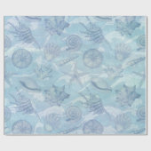 沿岸クリスマスブルー水彩シーシェル ラッピングペーパー (フラット)