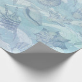 沿岸クリスマスブルー水彩シーシェル ラッピングペーパー (角)