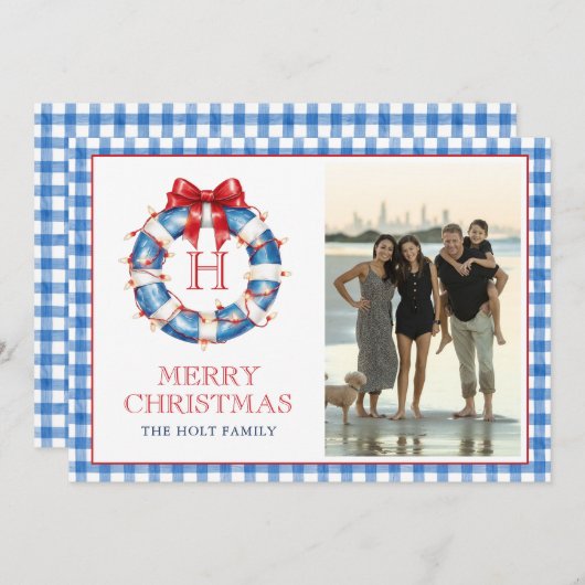 沿岸クリスマスモノグラムリースジンガム写真 シーズンカード (正面/裏面)