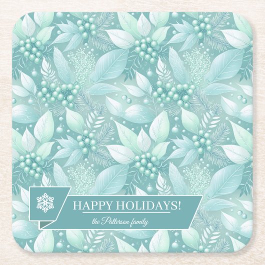 沿岸クリスマスリーフの果実パターン#7 ID1009 スクエアペーパーコースター (正面)
