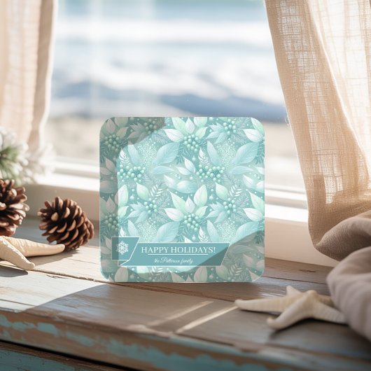 沿岸クリスマスリーフの果実パターン#7 ID1009 スクエアペーパーコースター