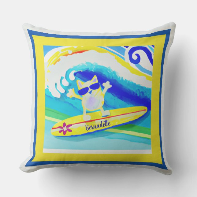 沿岸クールビーチヴィーブスサーファーキャットネーム アウトドアクッション (正面)