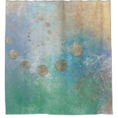 沿岸グランジ |青と緑の水のカラー金ゴールド シャワーカーテン (正面)