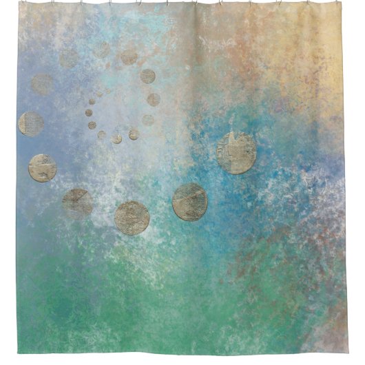 沿岸グランジ |青と緑の水のカラー金ゴールド シャワーカーテン (正面)