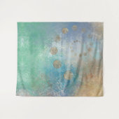 沿岸グランジ |青と緑の水のカラー金ゴールド タペストリー (正面(横))