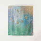 沿岸グランジ |青と緑の水のカラー金ゴールド タペストリー (正面)