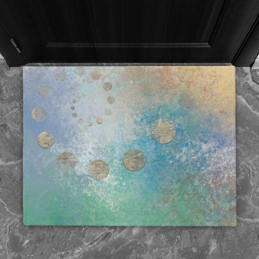 沿岸グランジ |青と緑の水のカラー金ゴールド ドアマット