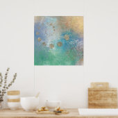 沿岸グランジ |青と緑の水のカラー金ゴールド ポスター (キッチン)