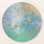 沿岸グランジ |青と緑の水のカラー金ゴールド ラウンドペーパーコースター (正面)
