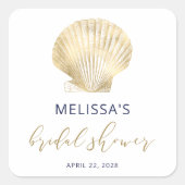 沿岸ゴールド シーシェル ネイビーブルー ブライダルシャワー スクエア スクエアシール (正面)