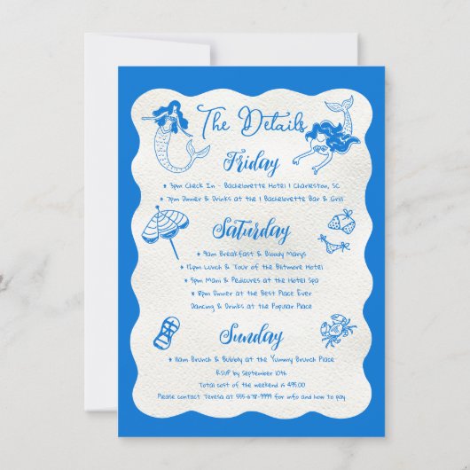 沿岸サーフィンマーメイドバチェロレッテ週末 招待状 (裏面)