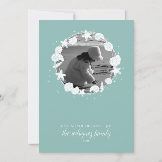 沿岸シェルクリスマスリース写真 カード (正面)