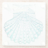 沿岸シックなティール(緑がかった色)ブルー・ウォーター・カラーのマーメイド・シーシェル ガラスコースター (裏面)