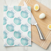 沿岸シックなティール(緑がかった色)ブルー・ウォーター・カラーのマーメイド・シーシェル キッチンタオル (四つ折り)