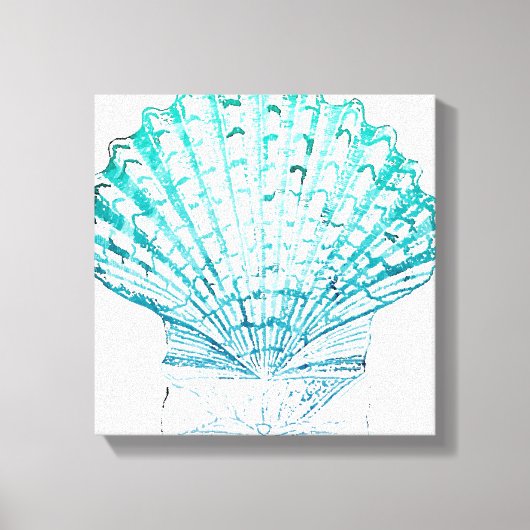 沿岸シックなティール(緑がかった色)ブルー・ウォーター・カラーのマーメイド・シーシェル キャンバスプリント (正面)