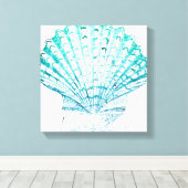 沿岸シックなティール(緑がかった色)ブルー・ウォーター・カラーのマーメイド・シーシェル キャンバスプリント (インサイチュ (ウッドフロア))