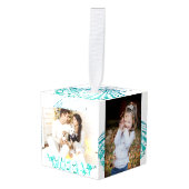 沿岸シックなティール（緑がかった色）ブルー・ウォーター・カラーのマーメイド・シーシェル キューブオーナメント (正面アングル)