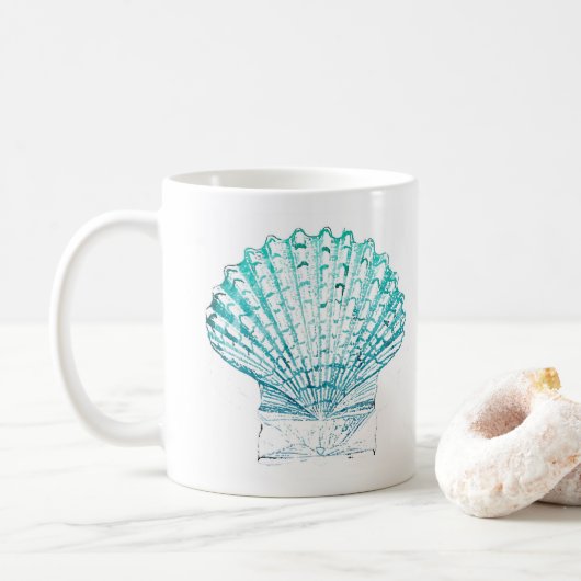 沿岸シックなティール(緑がかった色)ブルー・ウォーター・カラーのマーメイド・シーシェル コーヒーマグカップ (ドーナツ)