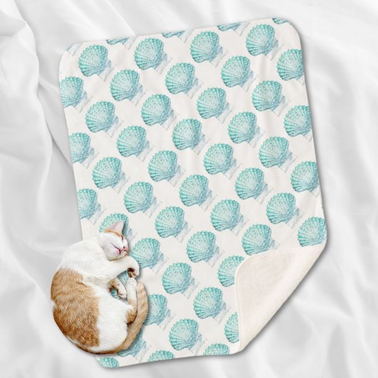 沿岸シックなティール(緑がかった色)ブルー・ウォーター・カラーのマーメイド・シーシェル シェルパブランケット