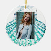 沿岸シックなティール(緑がかった色)ブルー・ウォーター・カラーのマーメイド・シーシェル セラミックオーナメント (正面)