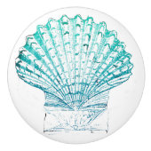 沿岸シックなティール（緑がかった色）ブルー・ウォーター・カラーのマーメイド・シーシェル セラミックノブ (正面)