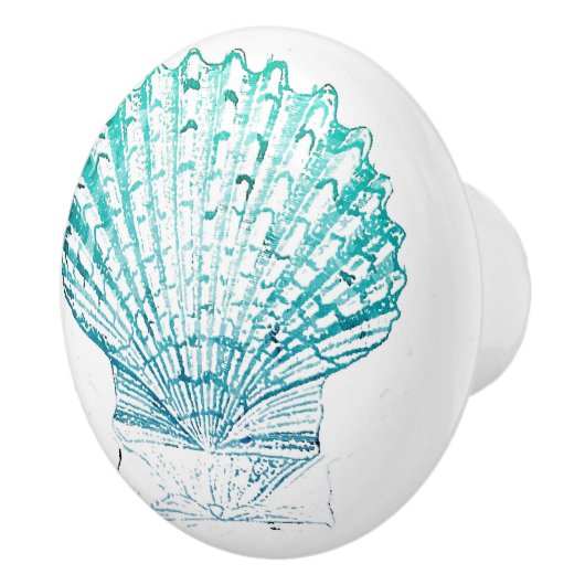 沿岸シックなティール（緑がかった色）ブルー・ウォーター・カラーのマーメイド・シーシェル セラミックノブ (右)