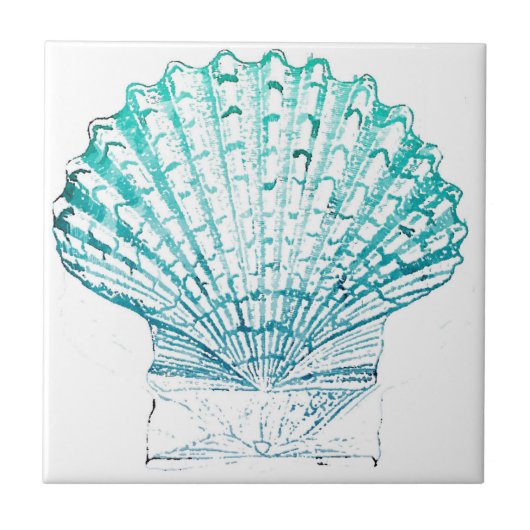 沿岸シックなティール(緑がかった色)ブルー・ウォーター・カラーのマーメイド・シーシェル タイル (正面)