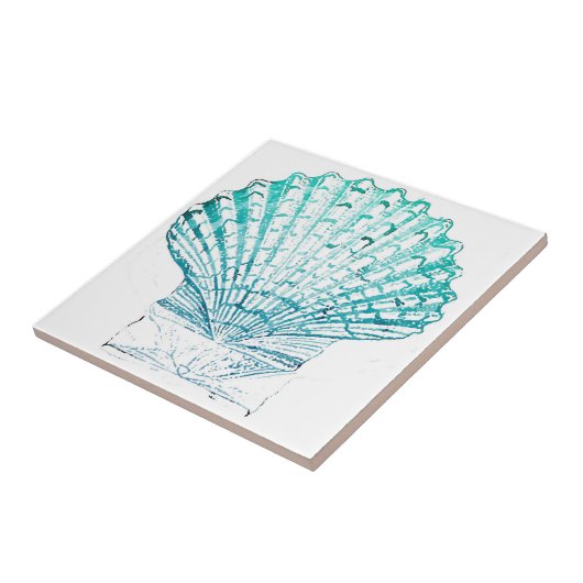 沿岸シックなティール(緑がかった色)ブルー・ウォーター・カラーのマーメイド・シーシェル タイル (側面)