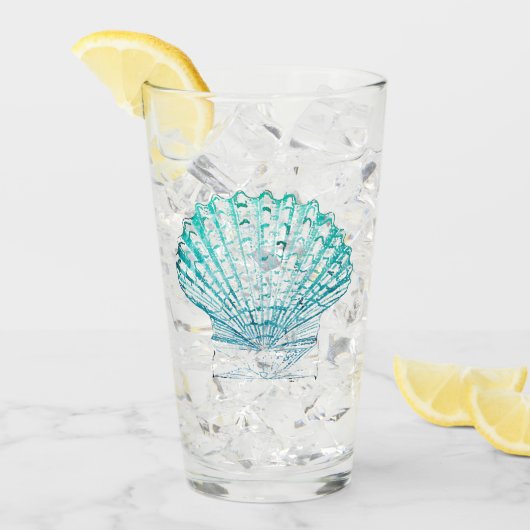 沿岸シックなティール（緑がかった色）ブルー・ウォーター・カラーのマーメイド・シーシェル タンブラーグラス (アイス正面)