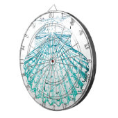 沿岸シックなティール(緑がかった色)ブルー・ウォーター・カラーのマーメイド・シーシェル ダーツボード (正面右)