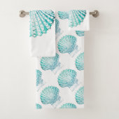 沿岸シックなティール(緑がかった色)ブルー・ウォーター・カラーのマーメイド・シーシェル バスタオルセット (インサイチュ)