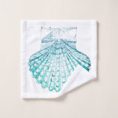 沿岸シックなティール(緑がかった色)ブルー・ウォーター・カラーのマーメイド・シーシェル バスタオルセット (ウォッシュタオル)