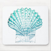 沿岸シックなティール(緑がかった色)ブルー・ウォーター・カラーのマーメイド・シーシェル マウスパッド (正面)