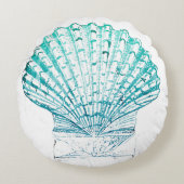 沿岸シックなティール(緑がかった色)ブルー・ウォーター・カラーのマーメイド・シーシェル ラウンドクッション (正面)