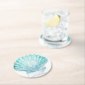 沿岸シックなティール(緑がかった色)ブルー・ウォーター・カラーのマーメイド・シーシェル ラウンドペーパーコースター (インサイチュ)