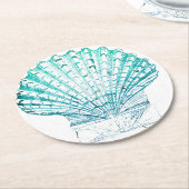 沿岸シックなティール(緑がかった色)ブルー・ウォーター・カラーのマーメイド・シーシェル ラウンドペーパーコースター (アングル)