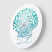 沿岸シックなティール(緑がかった色)ブルー・ウォーター・カラーのマーメイド・シーシェル ラージ壁時計 (傾斜)