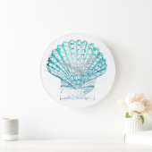 沿岸シックなティール(緑がかった色)ブルー・ウォーター・カラーのマーメイド・シーシェル ラージ壁時計 (ホーム)