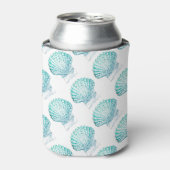 沿岸シックなティール(緑がかった色)ブルー・ウォーター・カラーのマーメイド・シーシェル 缶クーラー (缶正面)