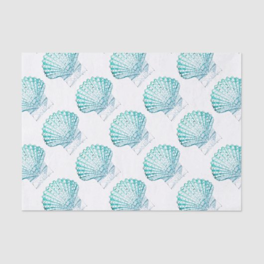 沿岸シックなティール(緑がかった色)ブルー・ウォーター・カラーのマーメイド・シーシェル 薄葉紙 (正面)
