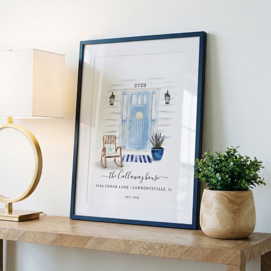 沿岸シックなビーチハイウォーターカラーブルーフロントドア ポスター