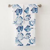 沿岸シックな藍色海水色シーシェル バスタオルセット (インサイチュ)