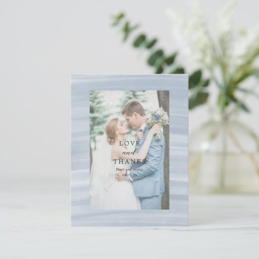 沿岸シックにミュートされた青のエレガントな結婚式 サンキューカード (スタンド正面)