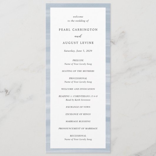 沿岸シックにミュートされた青のエレガントな結婚式 プログラム (正面)