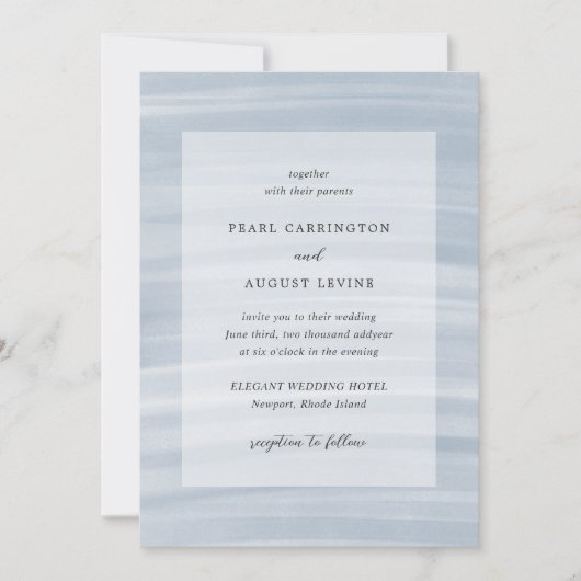 沿岸シックにミュートされた青のエレガントな結婚式 招待状 (正面)