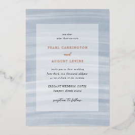 沿岸シックにミュートされた青のエレガントな結婚式 箔招待状