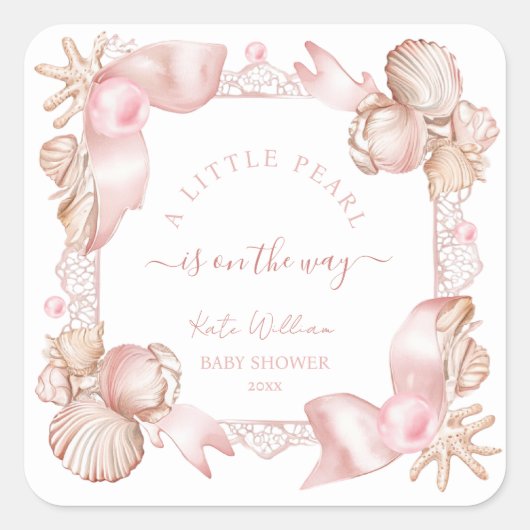 沿岸シック赤面ピンクパールベビーシャワー スクエアシール (正面)