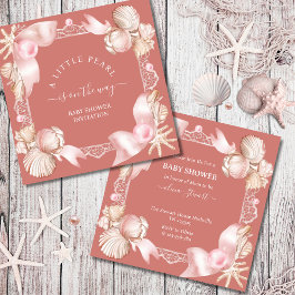 沿岸シック赤面ピンクパールベビーシャワー 招待状